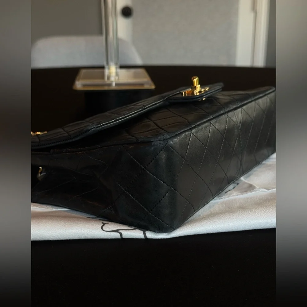 CHANEL Vintage CC Single Flap Bag Lambskin 24K Gold Black Karl Lagerfeld
